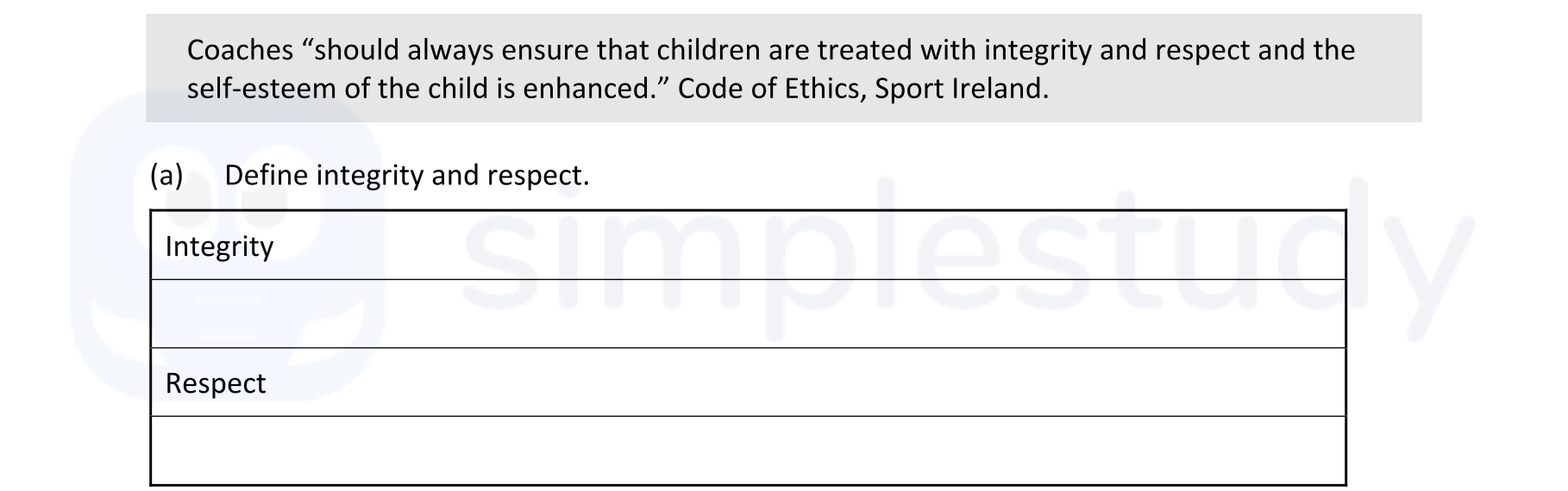 Define-integrity-and-respect-Leaving Cert Physical Education-Question 1(a)-2020.png