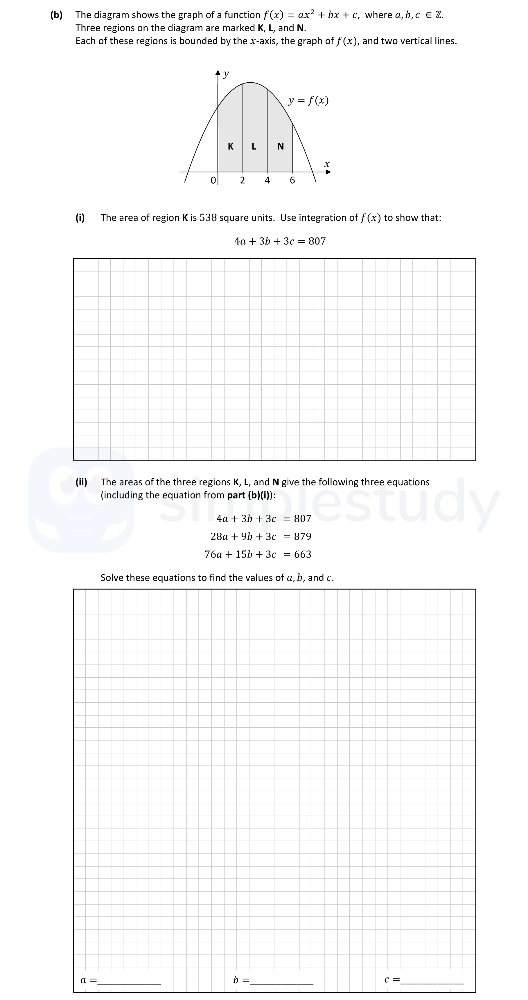 The-diagram-shows-the-graph-of-a-function-$f(x)-=-ax^2-+-bx-+-c$,-where-$a,-b,-c-\in-\mathbb{Z}$-Leaving Cert Mathematics-Question b-2022.png