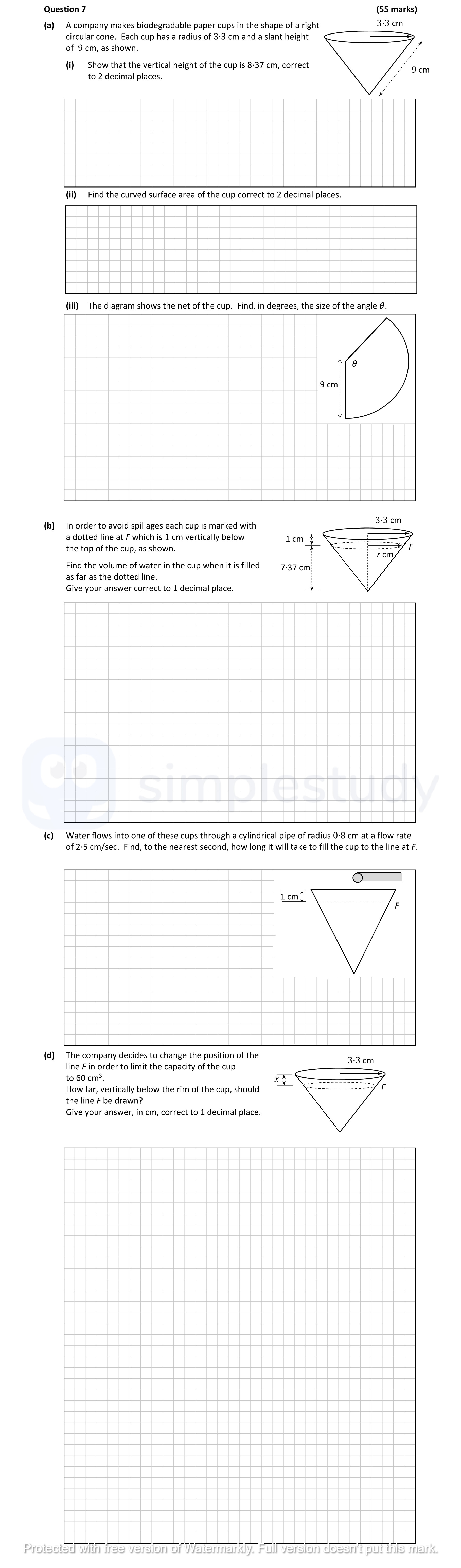 A-company-makes-biodegradable-paper-cups-in-the-shape-of-a-right-circular-cone-Leaving Cert Mathematics-Question 7-2020.png