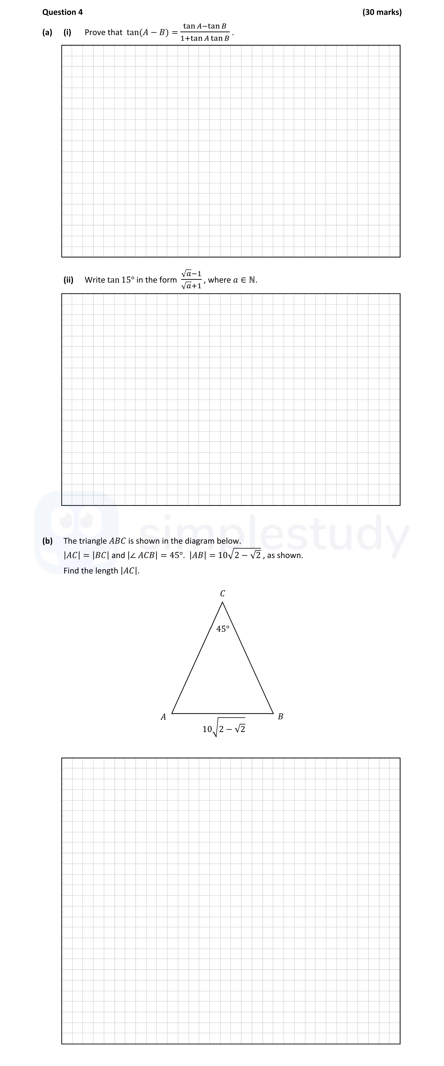 (a)-(i)-Prove-that-$\tan(A---B)-=-\frac{\tan-A---\tan-B}{1-+-\tan-A-\tan-B}$-Leaving Cert Mathematics-Question 4-2022.png
