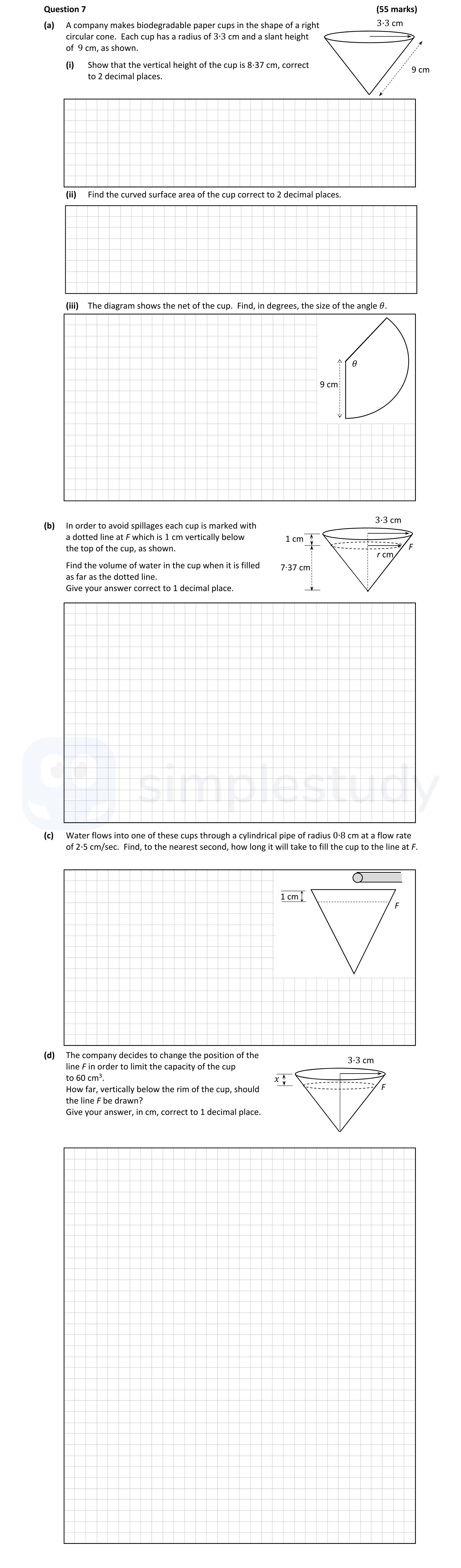 A-company-makes-biodegradable-paper-cups-in-the-shape-of-a-right-circular-cone-Leaving Cert Mathematics-Question 7-2020.png