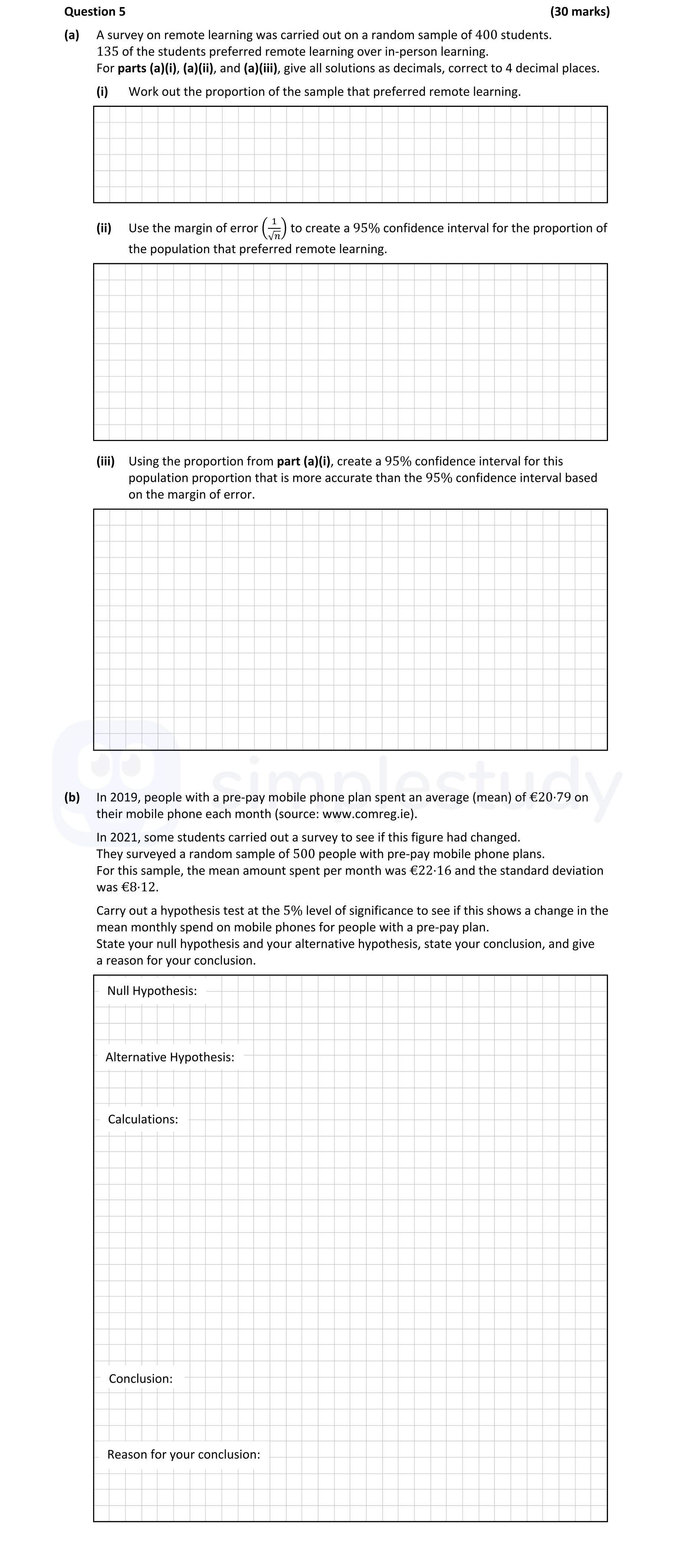 A-survey-on-remote-learning-was-carried-out-on-a-random-sample-of-400-students-Leaving Cert Mathematics-Question 5-2022.png