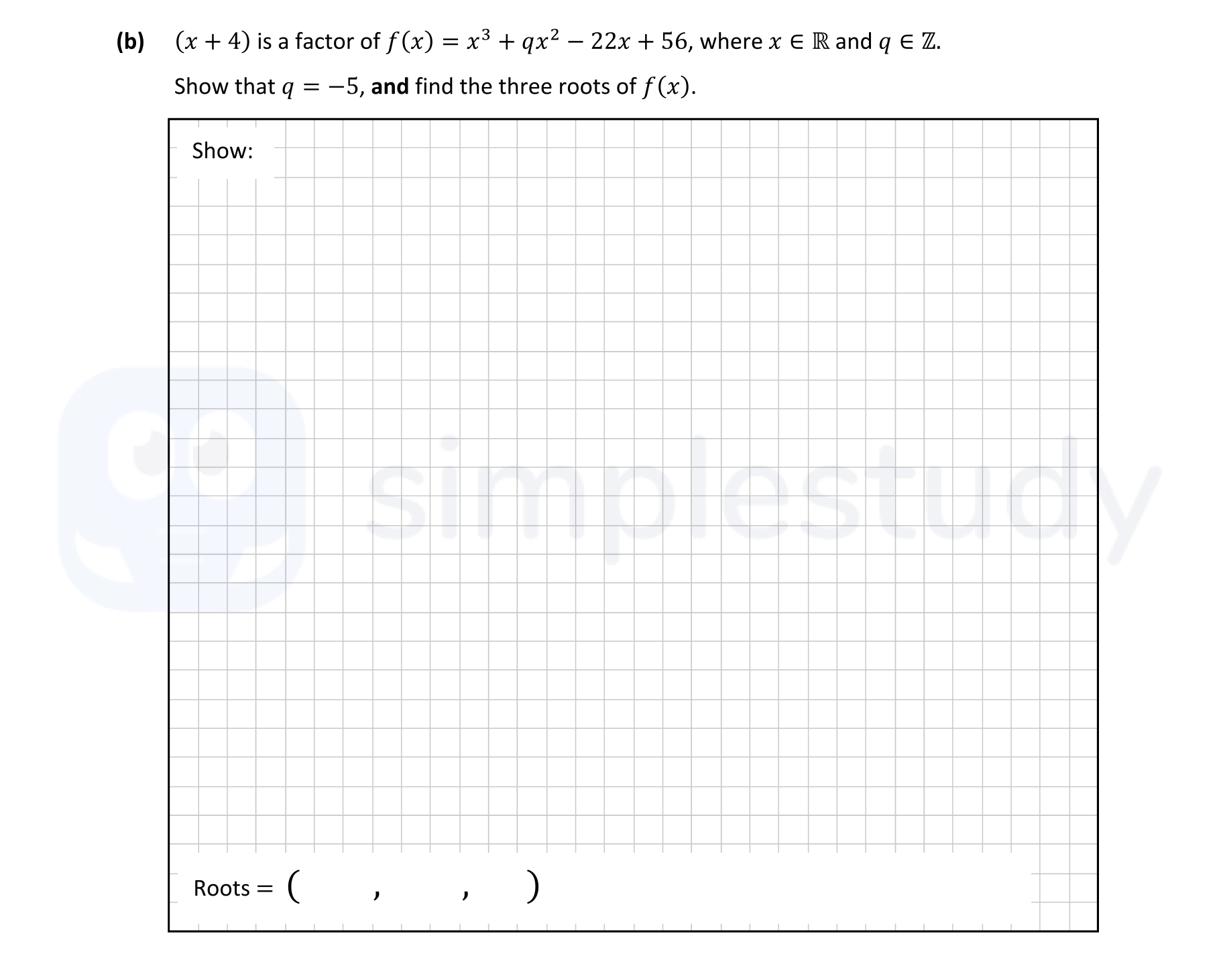 (x-+-4)-is-a-factor-of-$f(x)-=-x^3-+-qx^2---22x-+-56$,-where-$x-\in-\mathbb{R}$-and-$q-\in-\mathbb{Z}$-Leaving Cert Mathematics-Question b-2021.png
