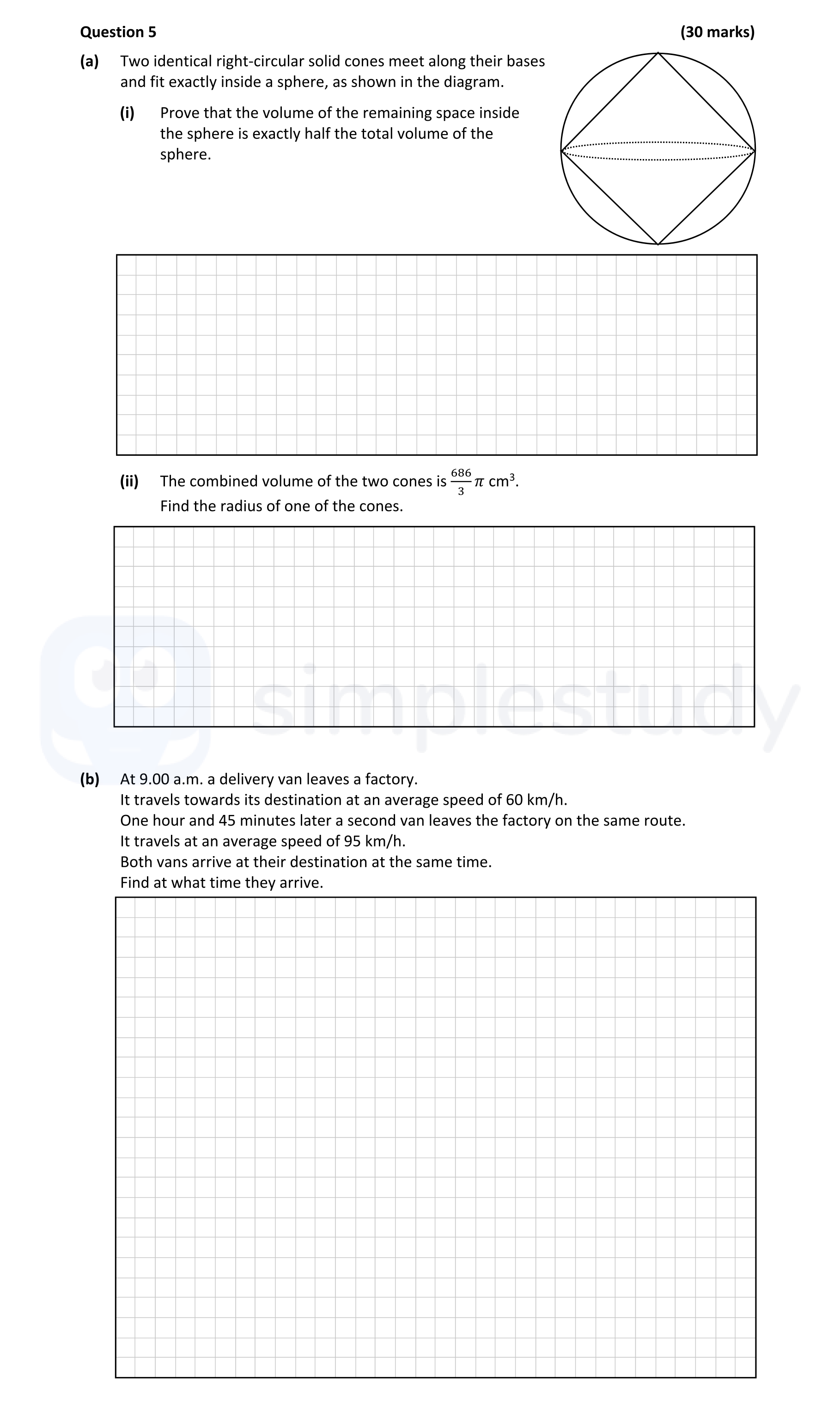 Two-identical-right-circular-solid-cones-meet-along-their-bases-and-fit-exactly-inside-a-sphere,-as-shown-in-the-diagram-Leaving Cert Mathematics-Question 5-2021.png