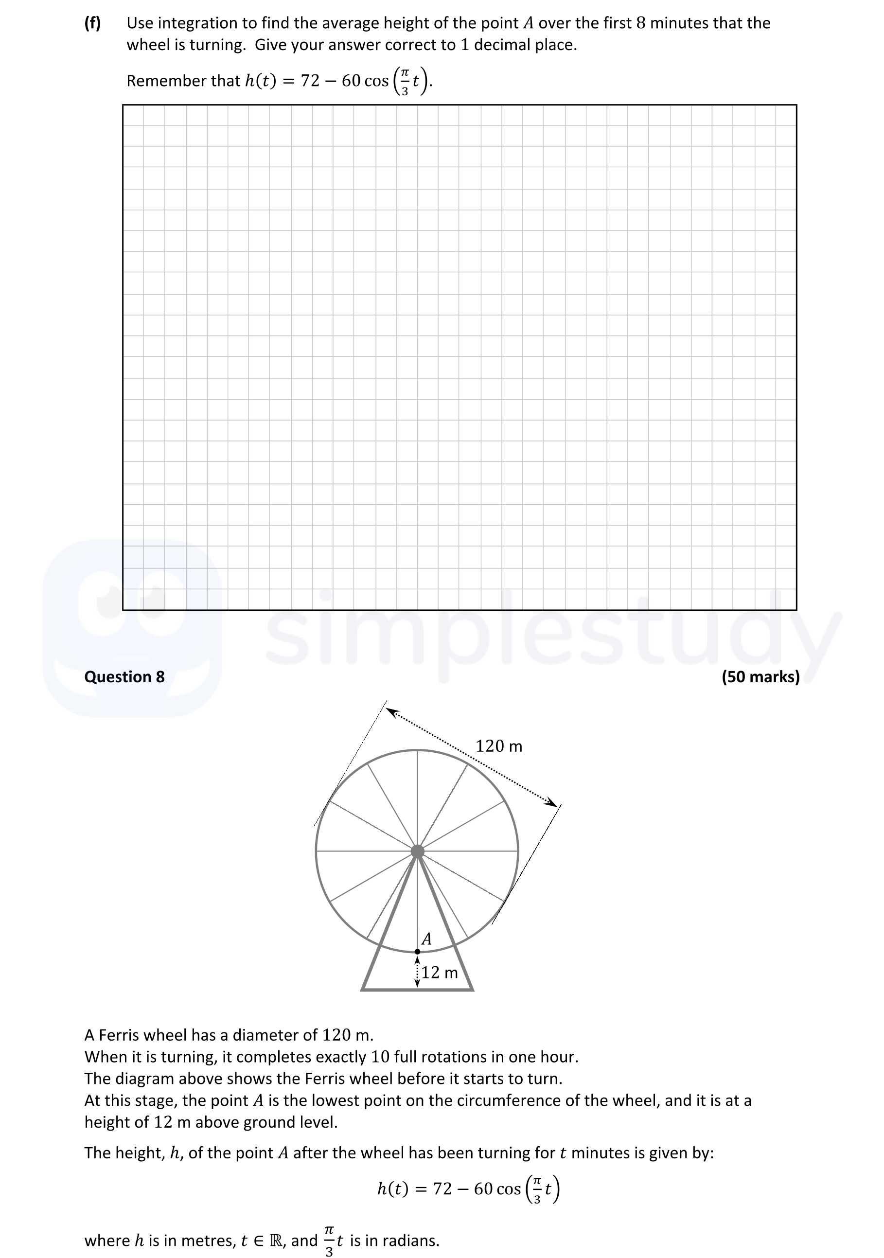 Use-integration-to-find-the-average-height-of-the-point-A-over-the-first-8-minutes-that-the-wheel-is-turning-Leaving Cert Mathematics-Question 8(f)-2022.png