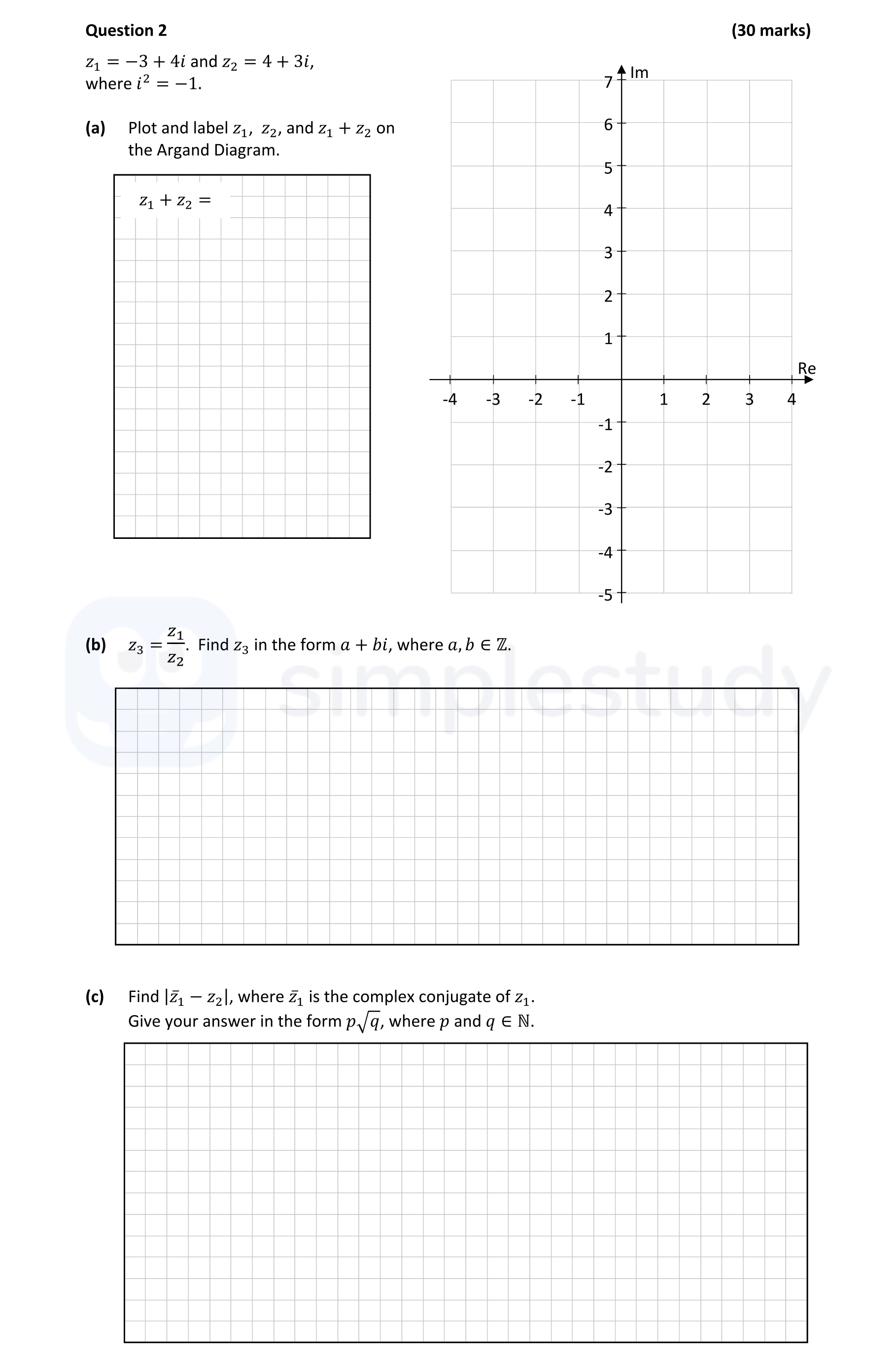 2.-\(-z_1-=--3-+-4i-\)-and-\(-z_2-=-4-+-3i-\),-where-\(-i^2-=--1-\)-Leaving Cert Mathematics-Question 2-2021.png