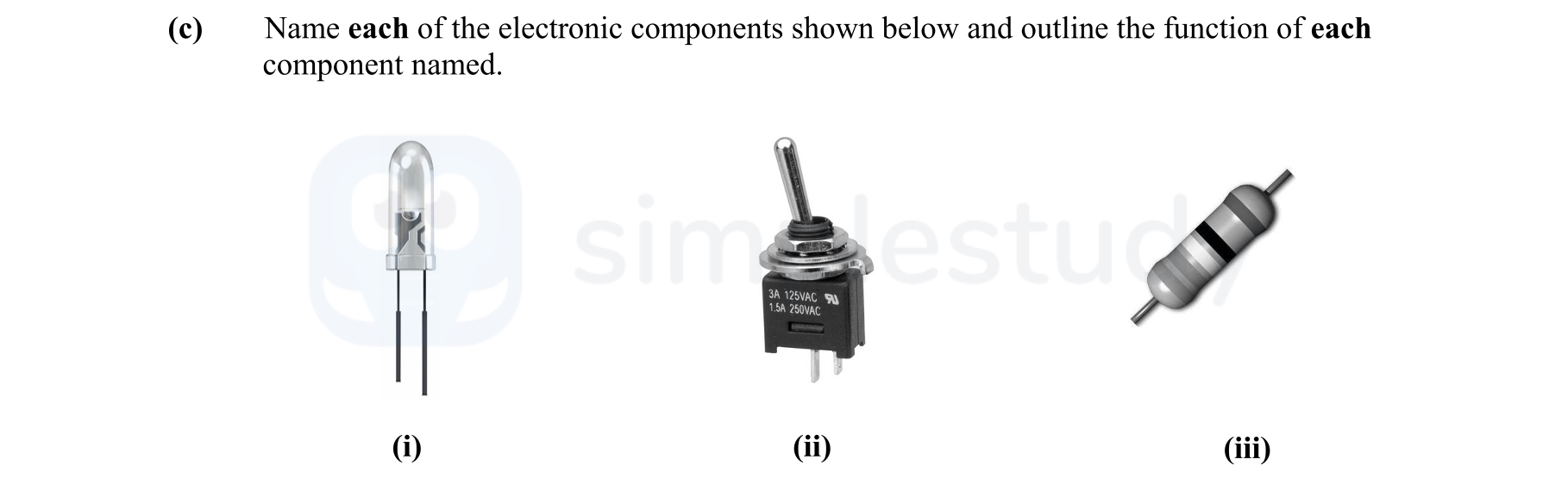 Name-each-of-the-electronic-components-shown-below-and-outline-the-function-of-each-component-named-Leaving Cert Engineering-Question c-2016.png