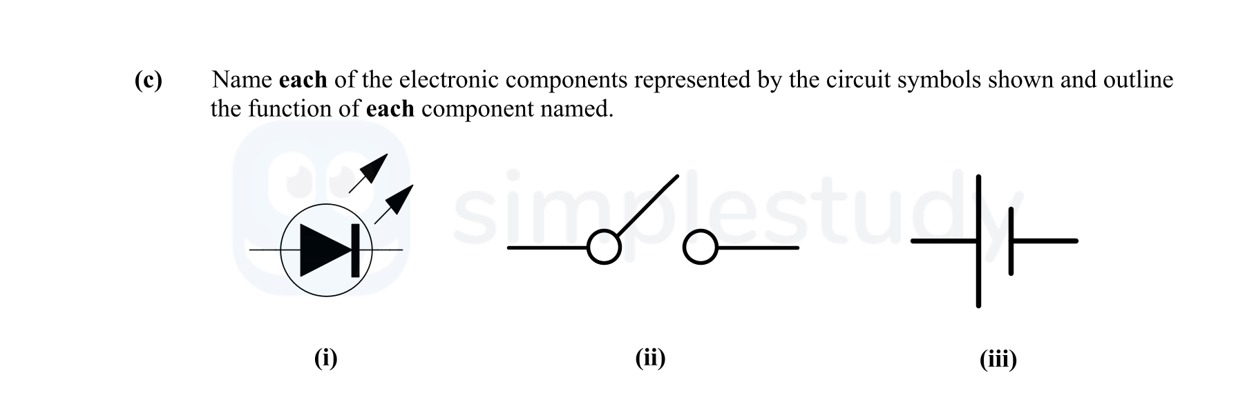 Name-each-of-the-electronic-components-represented-by-the-circuit-symbols-shown-and-outline-the-function-of-each-component-named-Leaving Cert Engineering-Question c-2014.png