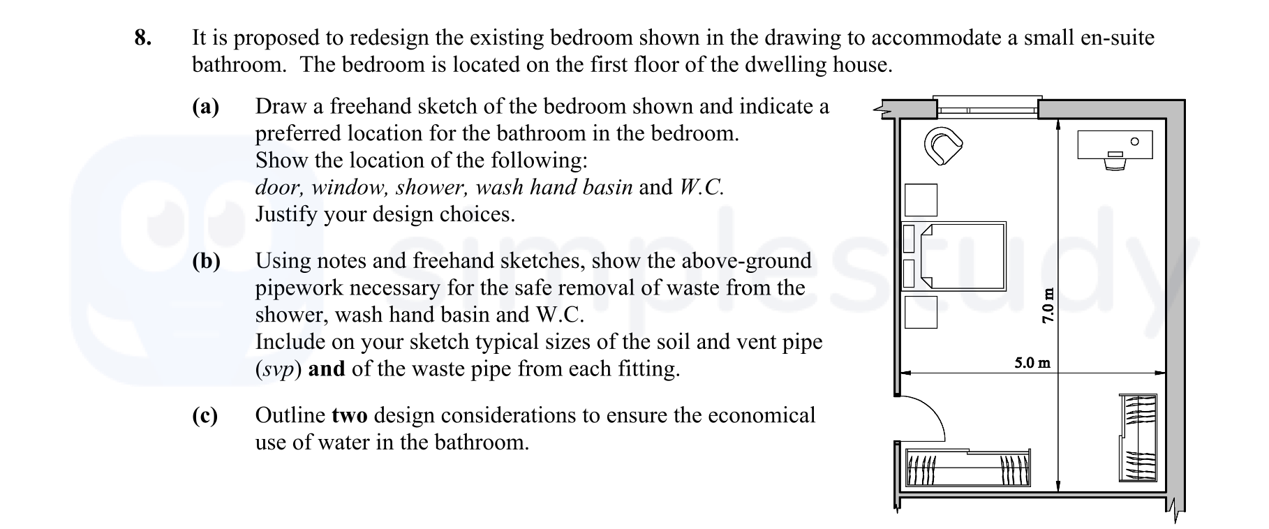 It-is-proposed-to-redesign-the-existing-bedroom-shown-in-the-drawing-to-accommodate-a-small-en-suite-bathroom-Leaving Cert Construction Studies-Question 8-2014.png