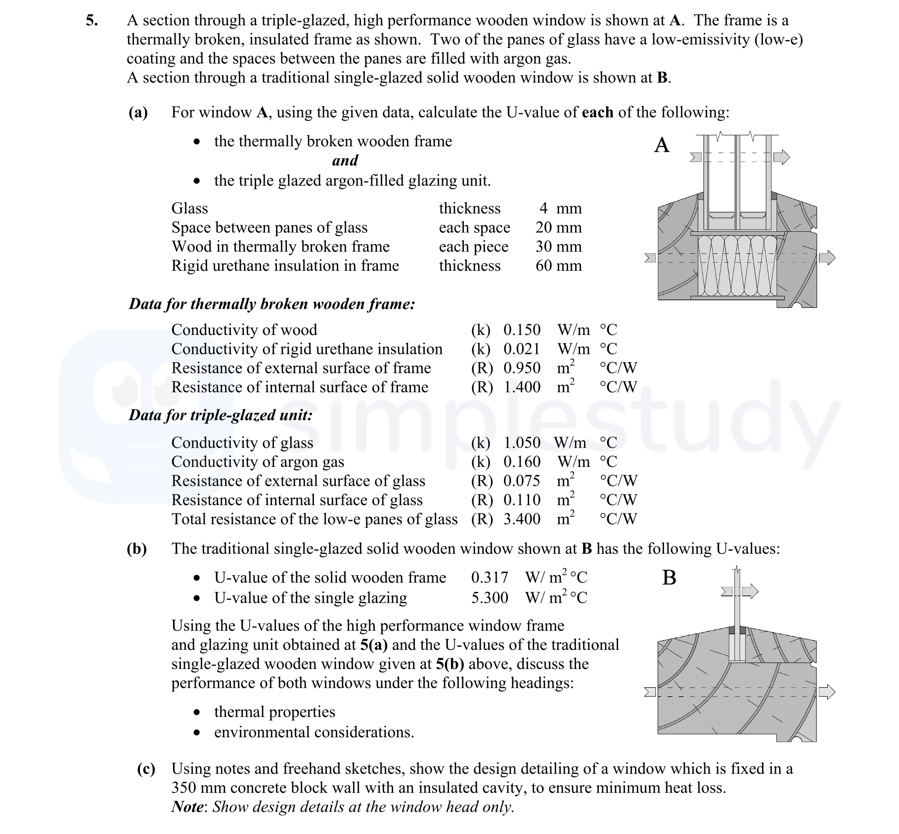 A-section-through-a-triple-glazed,-high-performance-wooden-window-is-shown-at-A-Leaving Cert Construction Studies-Question 5-2013.png