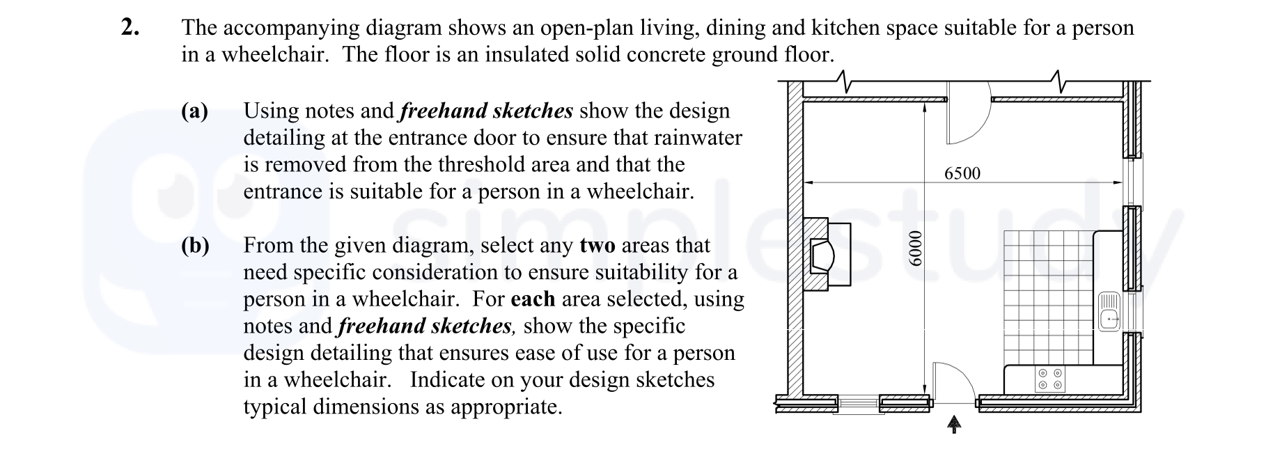 The-accompanying-diagram-shows-an-open-plan-living,-dining-and-kitchen-space-suitable-for-a-person-in-a-wheelchair-Leaving Cert Construction Studies-Question 2-2010.png