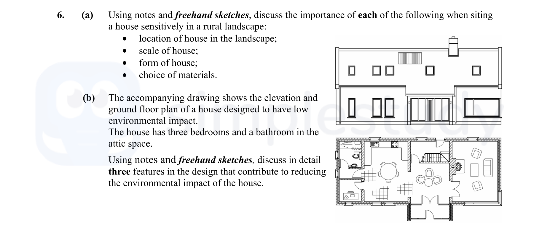 6.-(a)-Using-notes-and-freehand-sketches,-discuss-the-importance-of-each-of-the-following-when-siting-a-house-sensitively-in-a-rural-landscape:----location-of-house-in-the-landscape;---scale-of-house;---form-of-house;---choice-of-materials-Leaving Cert Construction Studies-Question 6-2008.png