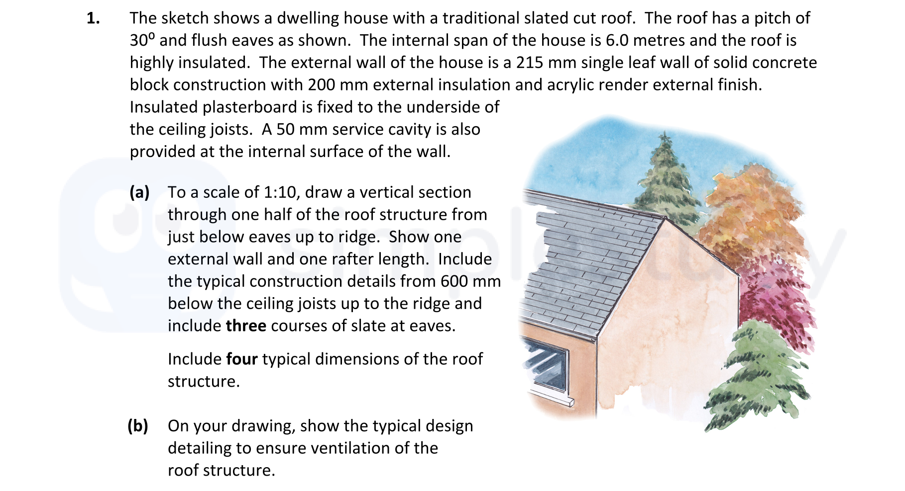 The-sketch-shows-a-dwelling-house-with-a-traditional-slated-cut-roof-Leaving Cert Construction Studies-Question 1-2020.png