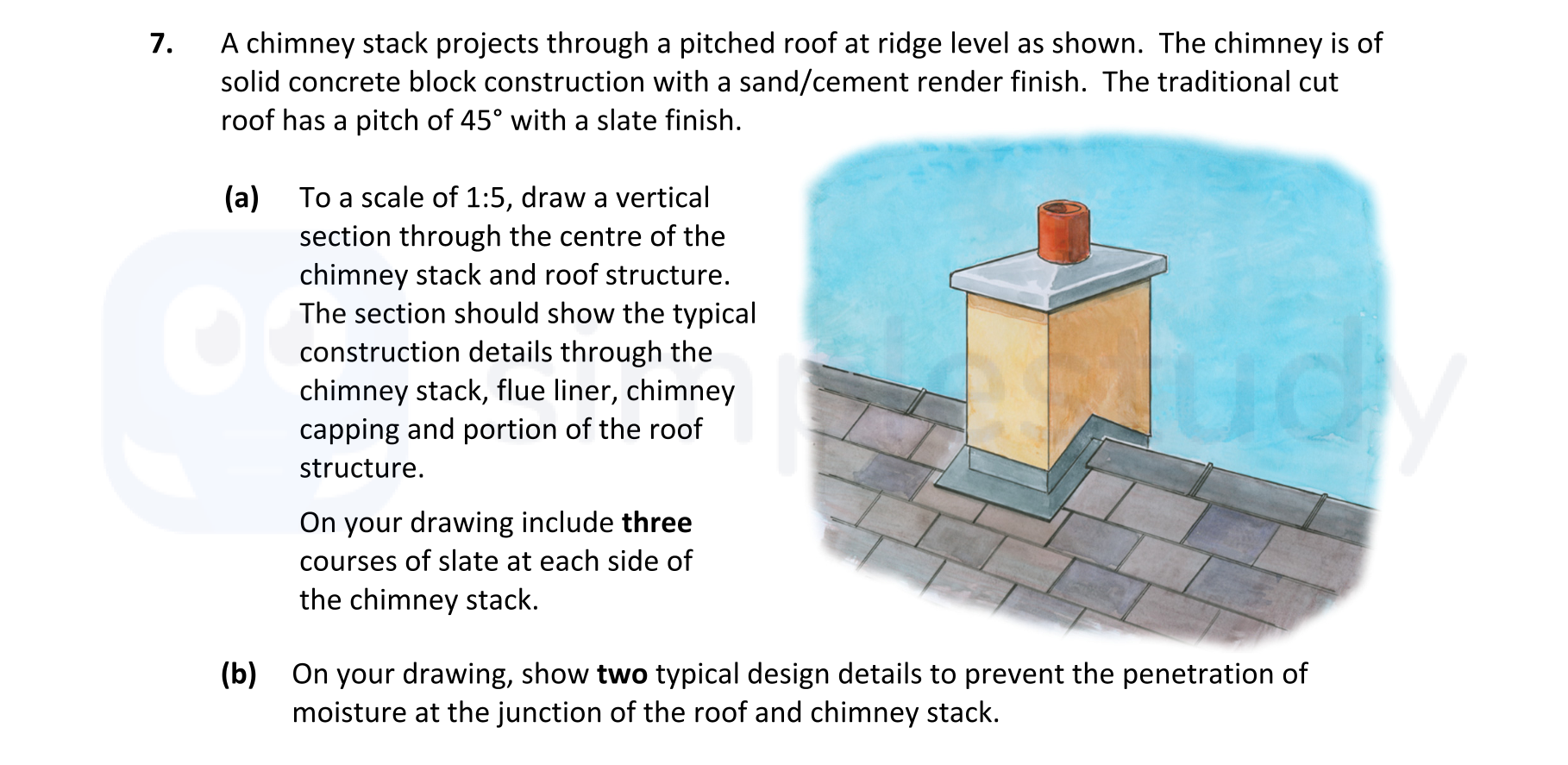 A-chimney-stack-projects-through-a-pitched-roof-at-ridge-level-as-shown-Leaving Cert Construction Studies-Question 7-2021.png