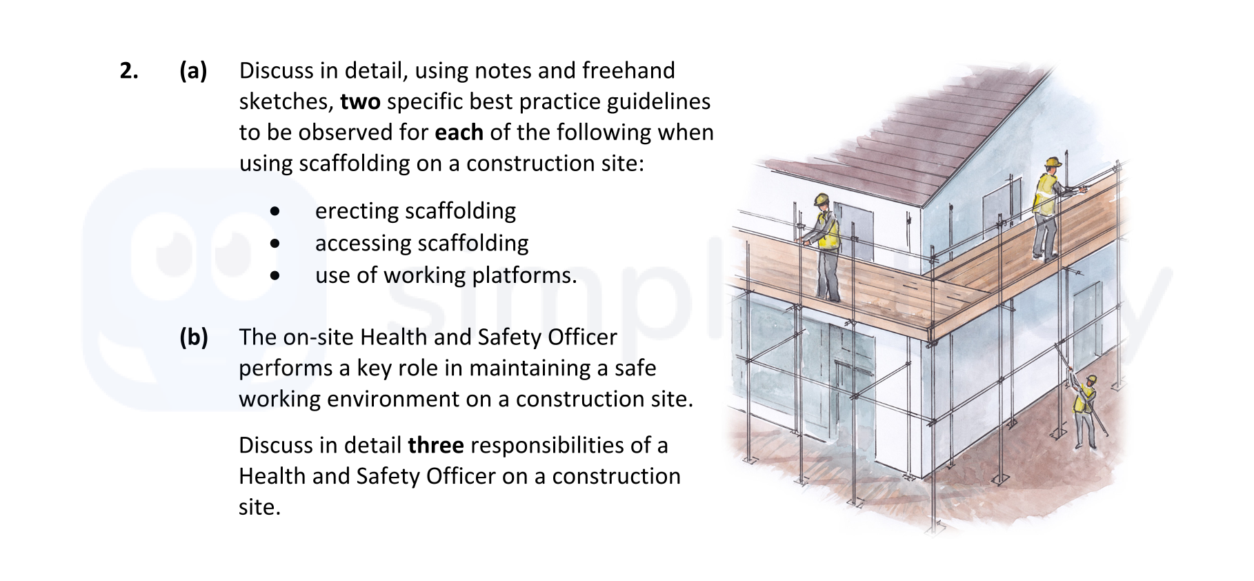 Discuss-in-detail,-using-notes-and-freehand-sketches,-two-specific-best-practice-guidelines-to-be-observed-for-each-of-the-following-when-using-scaffolding-on-a-construction-site:----erecting-scaffolding---accessing-scaffolding---use-of-working-platforms-Leaving Cert Construction Studies-Question 2-2020.png