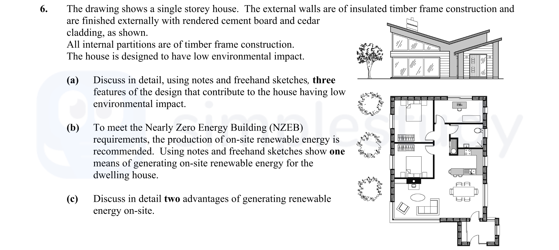 The-drawing-shows-a-single-storey-house-Leaving Cert Construction Studies-Question 6-2016.png