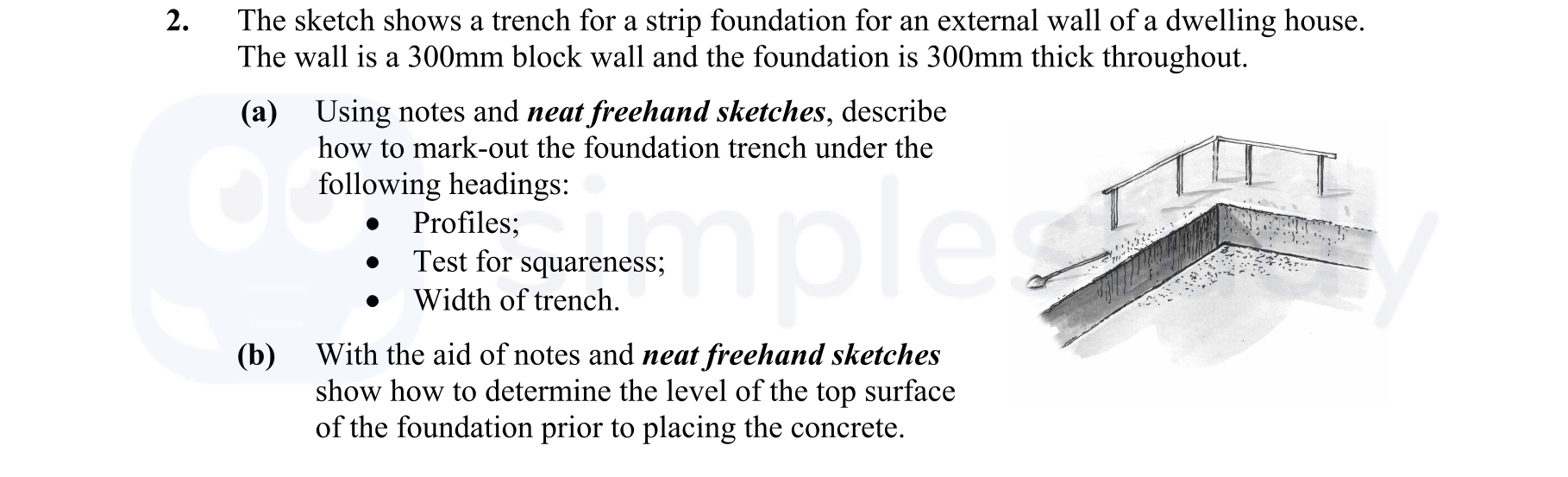 The-sketch-shows-a-trench-for-a-strip-foundation-for-an-external-wall-of-a-dwelling-house-Leaving Cert Construction Studies-Question 2-2006.png