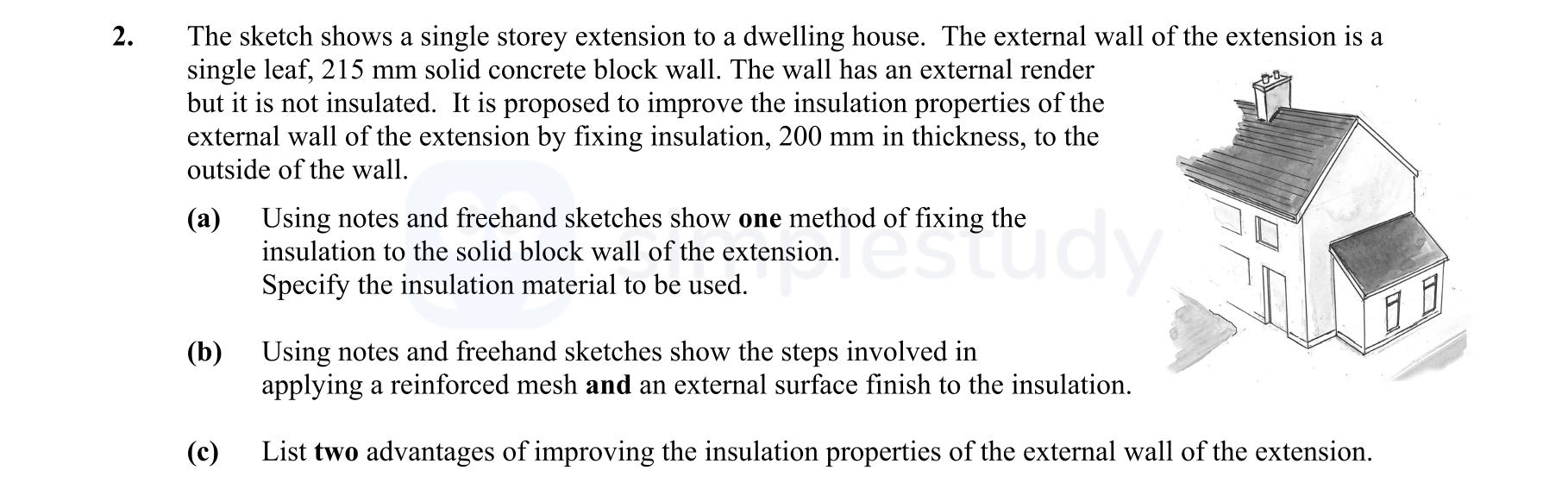 The-sketch-shows-a-single-storey-extension-to-a-dwelling-house-Leaving Cert Construction Studies-Question 2-2014.png