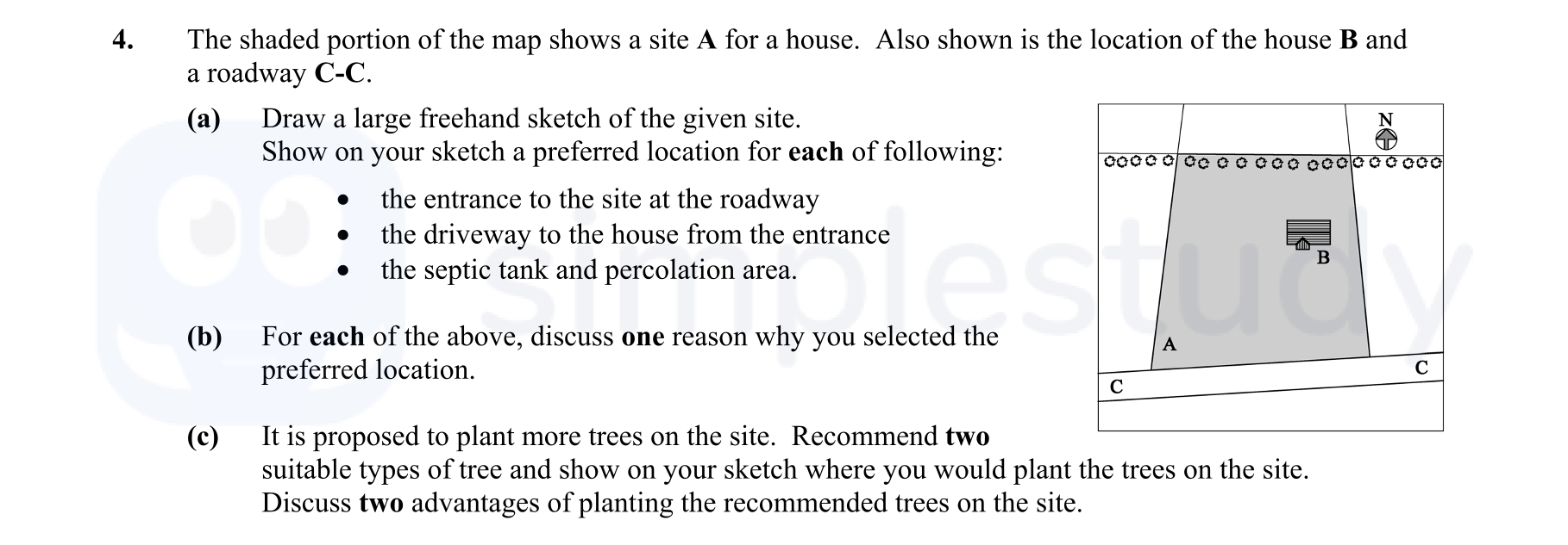The-shaded-portion-of-the-map-shows-a-site-A-for-a-house-Leaving Cert Construction Studies-Question 4-2015.png