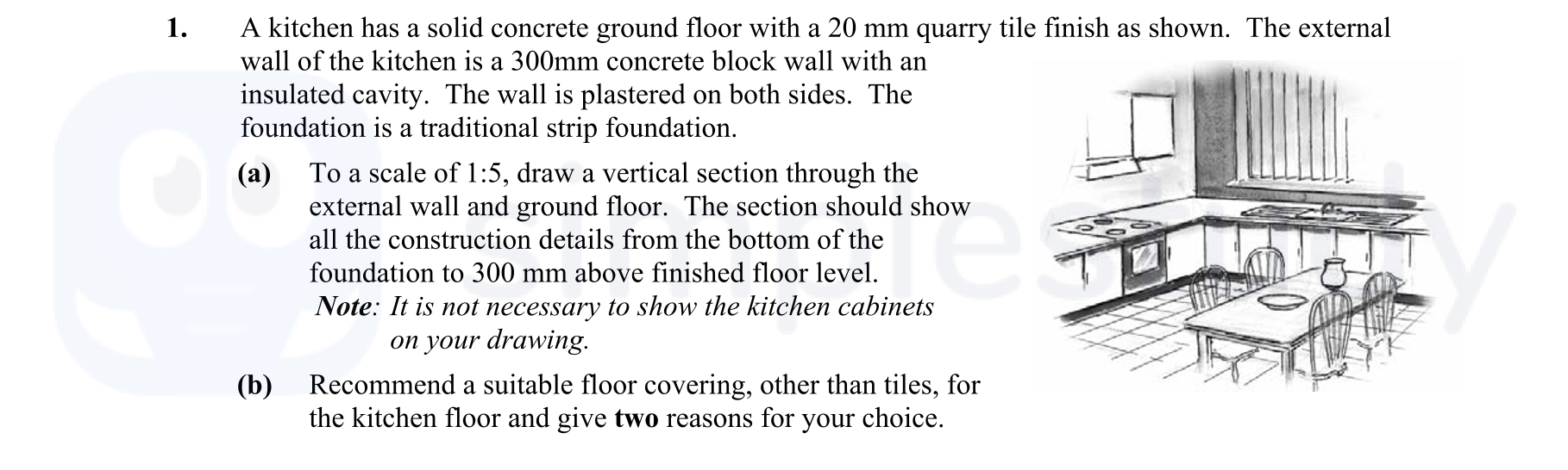 A-kitchen-has-a-solid-concrete-ground-floor-with-a-20-mm-quarry-tile-finish-as-shown-Leaving Cert Construction Studies-Question 1-2007.png