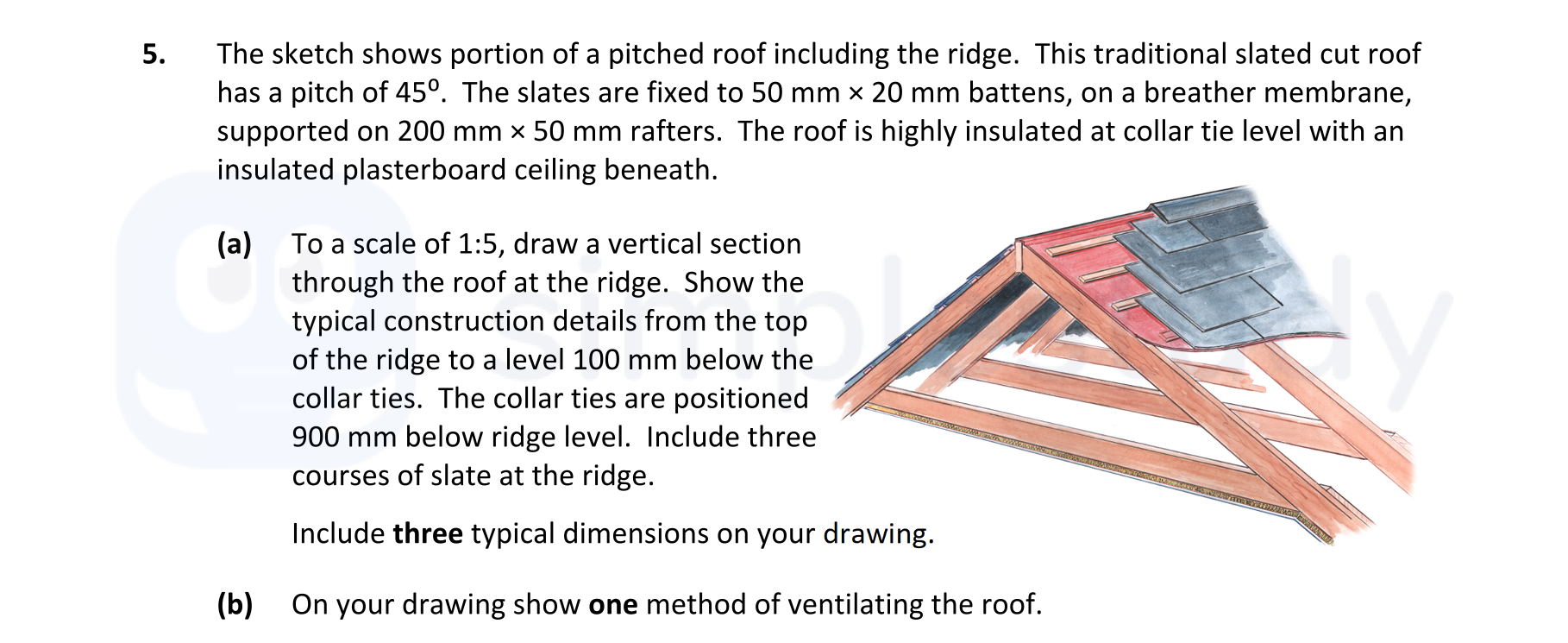 The-sketch-shows-portion-of-a-pitched-roof-including-the-ridge-Leaving Cert Construction Studies-Question 5-2020.png