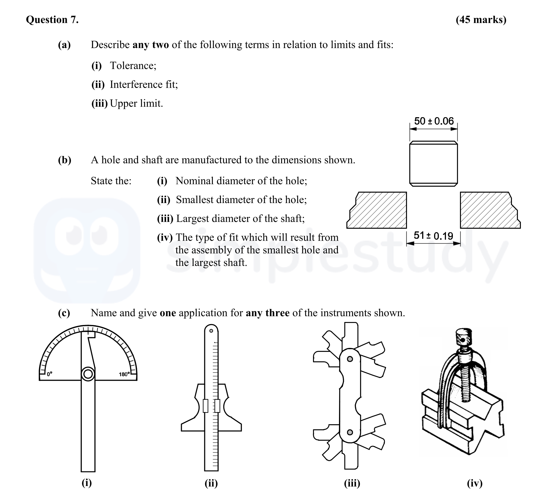 Describe-any-two-of-the-following-terms-in-relation-to-limits-and-fits:-(i)-Tolerance;-(ii)-Interference-fit;-(iii)-Upper-limit-Leaving Cert Engineering-Question 7-2012.png