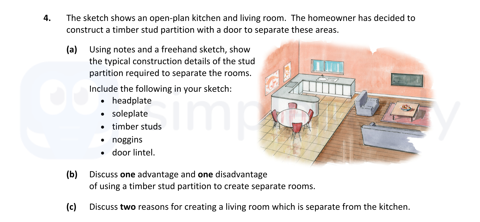 The-sketch-shows-an-open-plan-kitchen-and-living-room-Leaving Cert Construction Studies-Question 4-2022.png