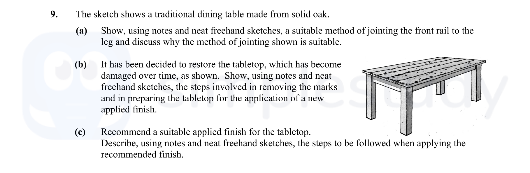 The-sketch-shows-a-traditional-dining-table-made-from-solid-oak-Leaving Cert Construction Studies-Question 9-2012.png