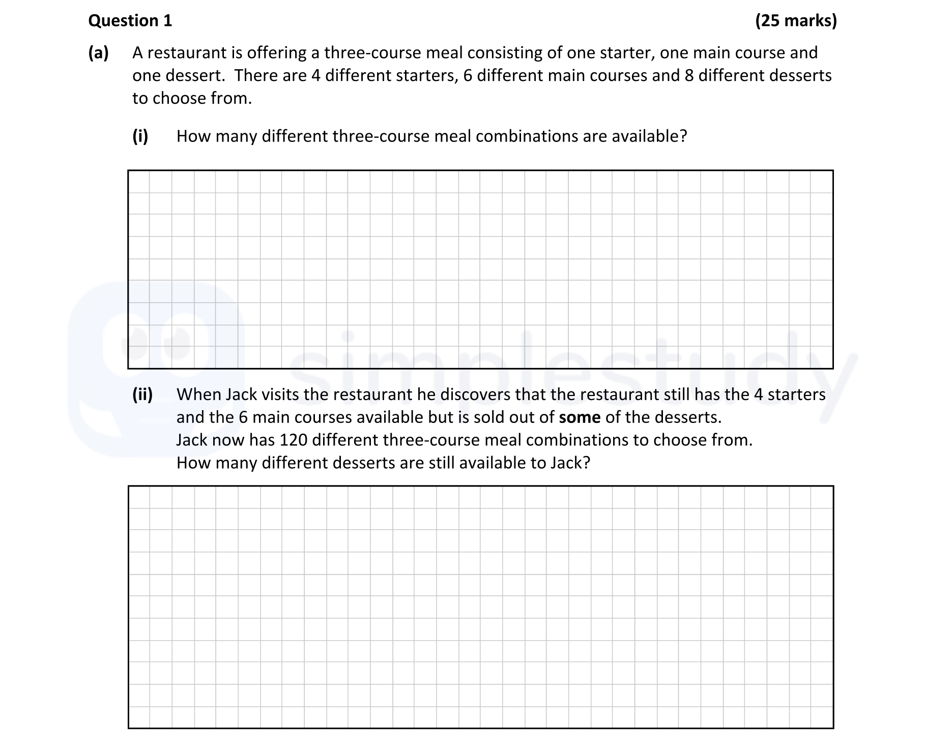A-restaurant-is-offering-a-three-course-meal-consisting-of-one-starter,-one-main-course-and-one-dessert-Leaving Cert Mathematics-Question 1-2020.png