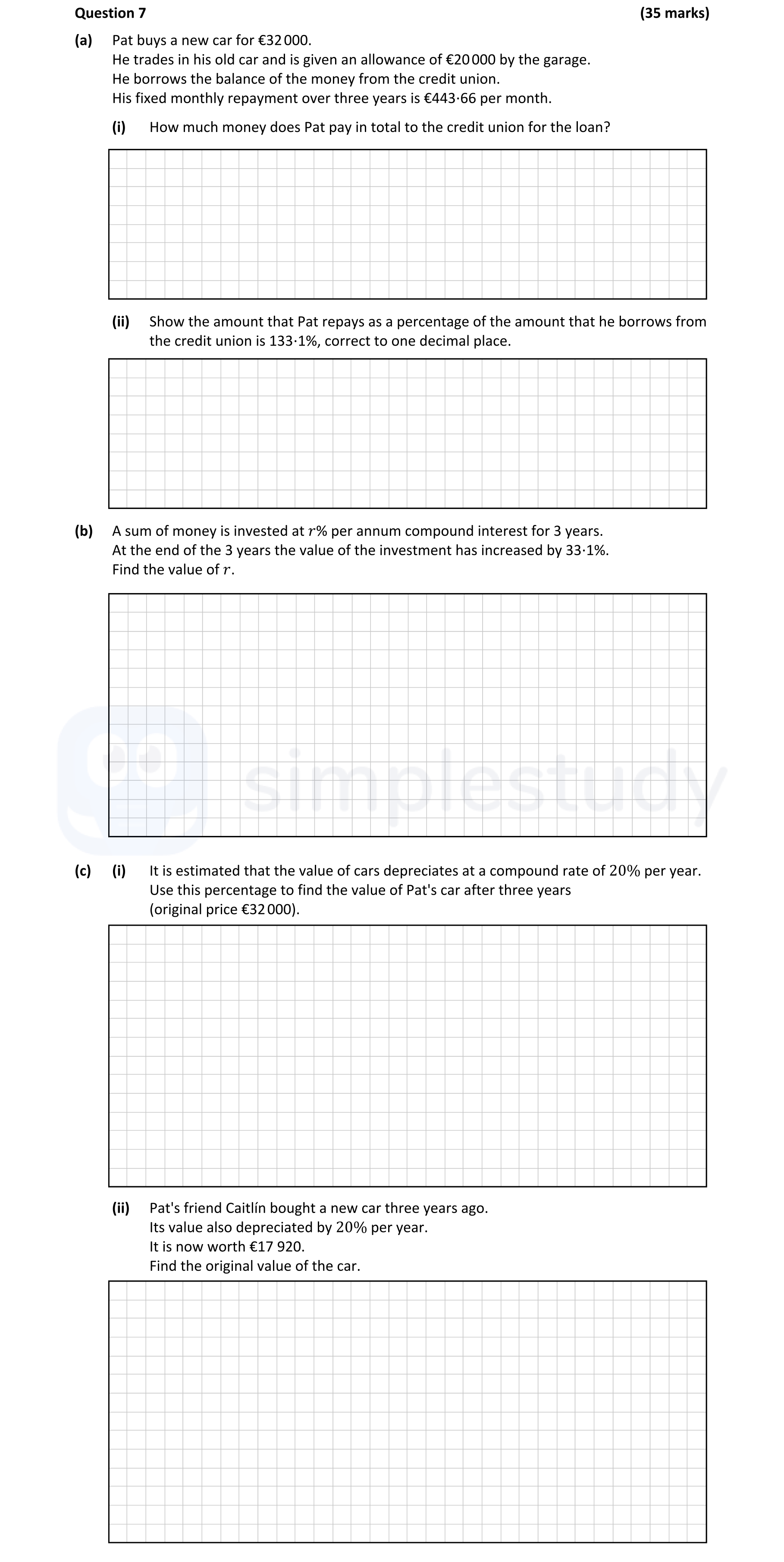 Pat-buys-a-new-car-for-€32,000-Leaving Cert Mathematics-Question 7-2020.png