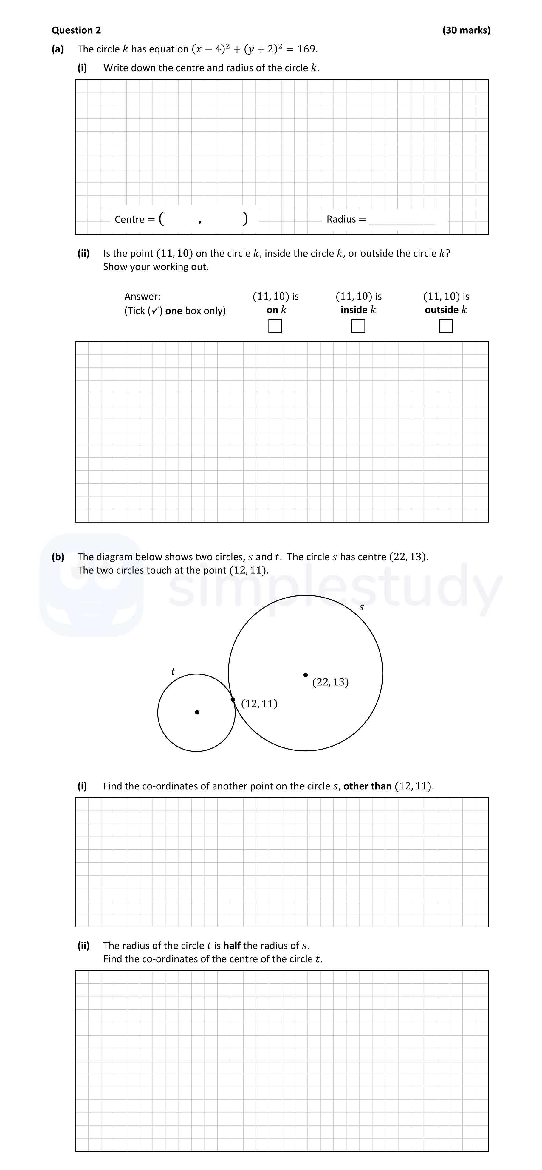 The-circle-k-has-equation-$(x---4)^2-+-(y-+-2)^2-=-169$-Leaving Cert Mathematics-Question 2-2022.png