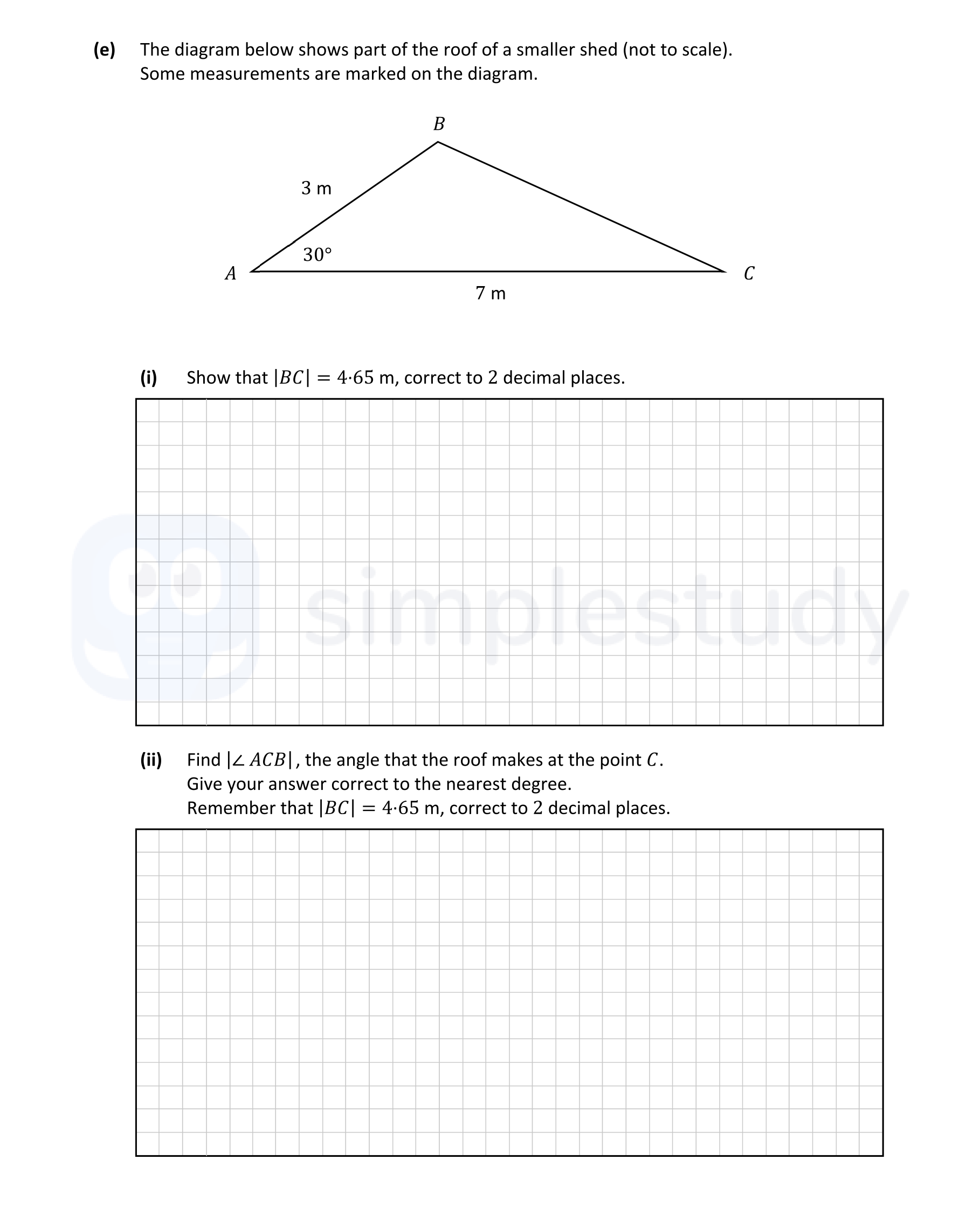 The-diagram-below-shows-part-of-the-roof-of-a-smaller-shed-(not-to-scale)-Leaving Cert Mathematics-Question e-2022.png