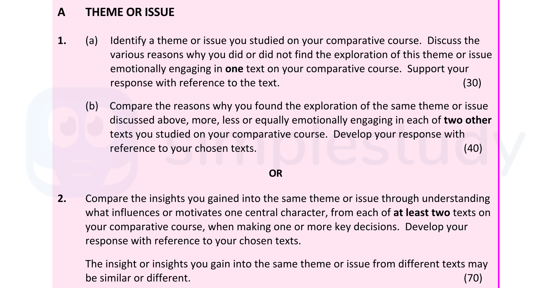 Identify-a-theme-or-issue-you-studied-on-your-comparative-course-Leaving Cert English-Question 1-2021.png