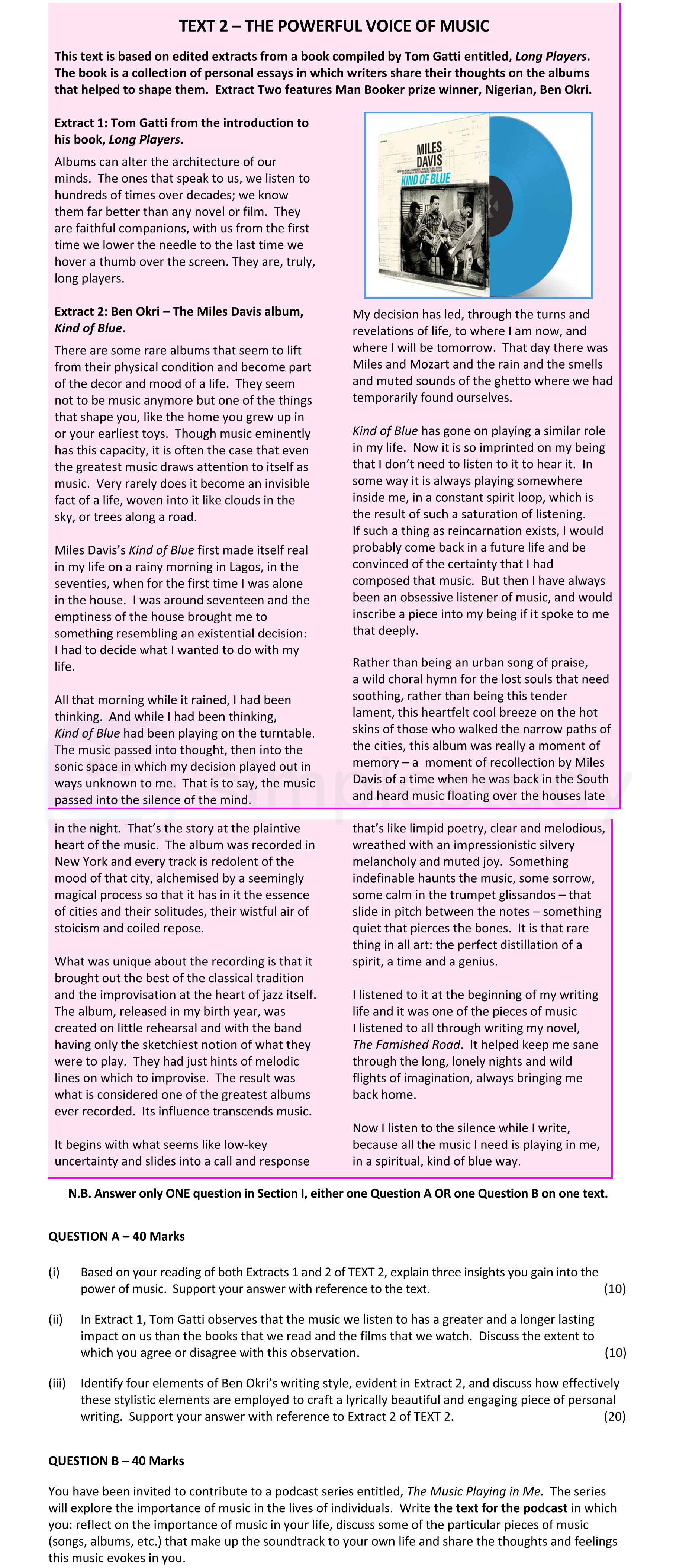 Based-on-your-reading-of-both-Extracts-1-and-2-of-TEXT-2,-explain-three-insights-you-gain-into-the-power-of-music-Leaving Cert English-Question QUESTION 1-2022.png