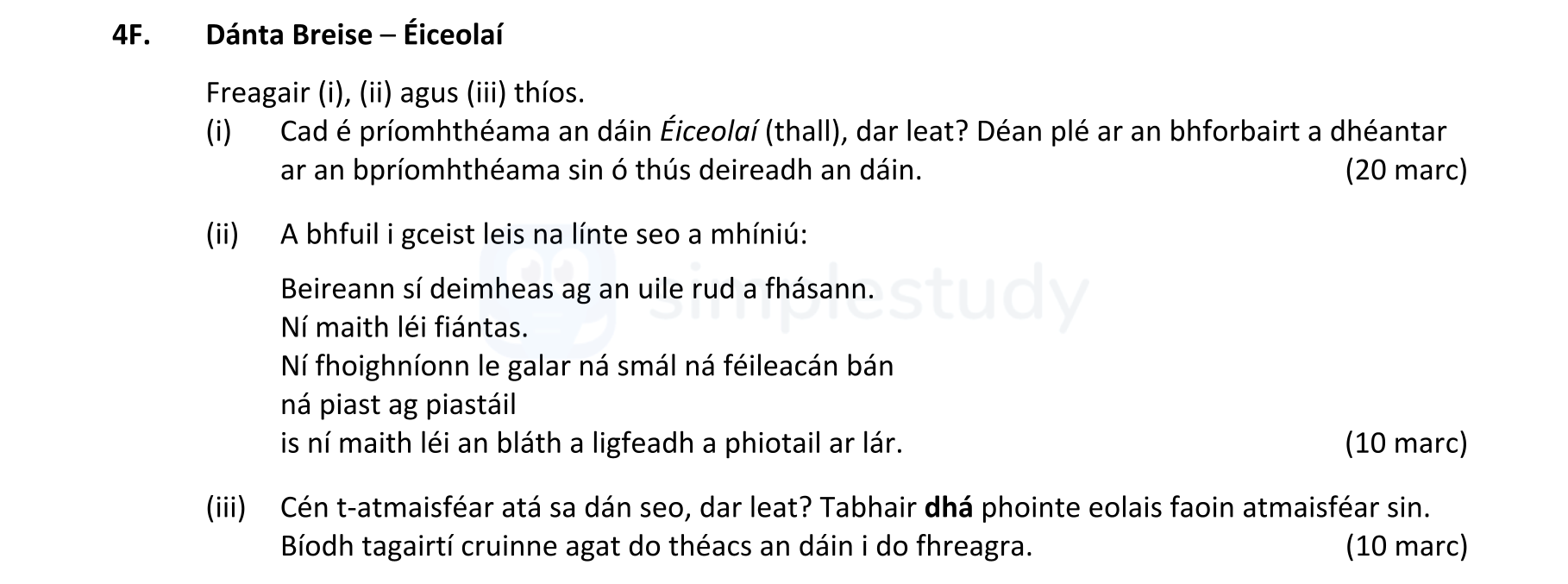 Freagair-(i),-(ii)-agus-(iii)-thíos-Leaving Cert Irish-Question 4F-2021.png