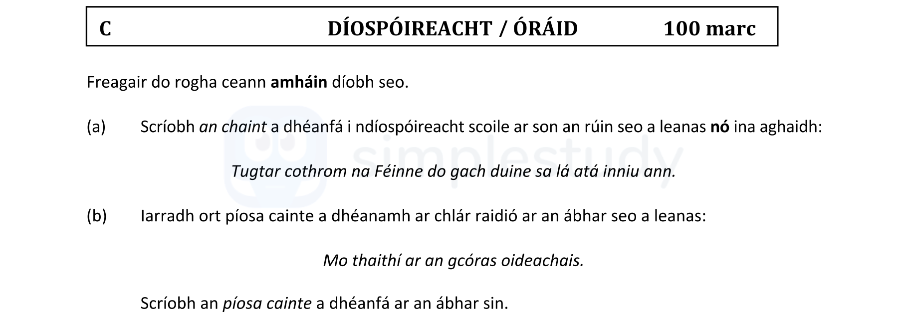 Freagair-do-rogha-cean-amháin-diobh-seo-Leaving Cert Irish-Question C-2022.png