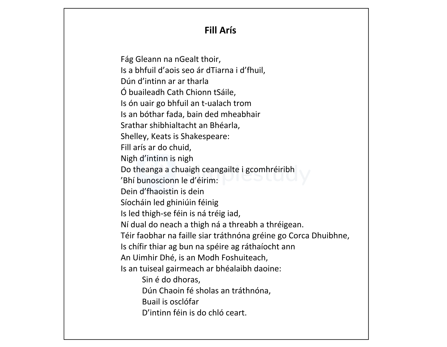 Fág-Gleann-na-nGealt-thoir,-Is-é-b'fhéidir-a-thuar-ar-d'iarraidh-d'fhuil,-Dún-d'intinn-ar-an-tharla-Ó-buailteach-Cath-Chinn-tSáil,-Is-ón-gcur-ba-fachtla-un-t-uachtar-tom-Is-an-t-óibri-fadh-jav,-a-ben-mheabhair-Srathar-shibhialtahtach-an-Bheárla,-Shelley,-Keats-is-Shakespeare:-Fill-arís-ar-do-chuid,-Nigh-d'intinn-is-nigh-Do-thanga-a-chuig-ceangailte-í-gcomhchríocha-'Bhí-bunoscón-le-ihn-éirim:-Déin-d'fhóstaint-is-dein-Solchán-deigh-nímhín-fhlíng-Is-led-thíng-féin-is-na-ntrá-ríg-iad,-Díurr-do-nach-n-aigh-is-athraigh-a-th-riagéan-Leaving Cert Irish-Question Fill Arís-2020.png