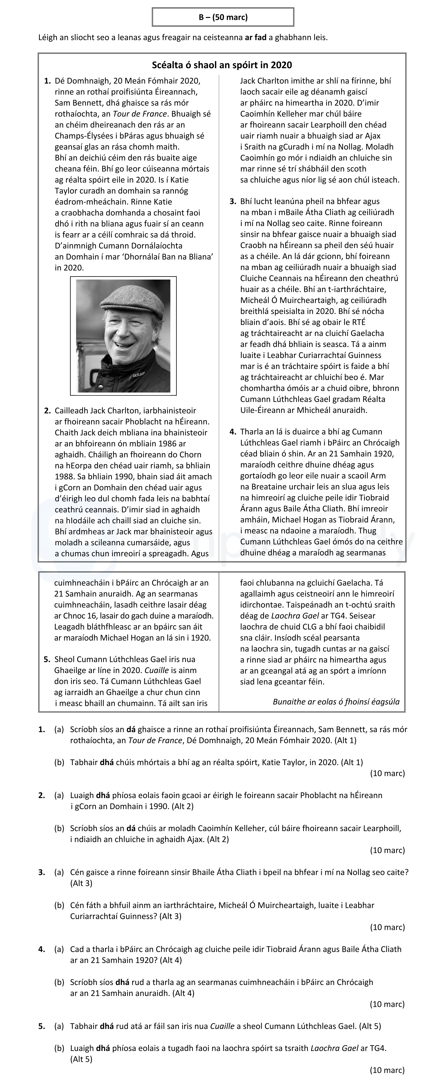 Déan-Domhnach,-20-Meán-Fómhair-2020,-rinne-an-rotha-proifisiúnta-Éireannach,-Sam-Bennett,-strás-mór-rothaíochta,-an-Tour-de-France-Leaving Cert Irish-Question 1-2021.png