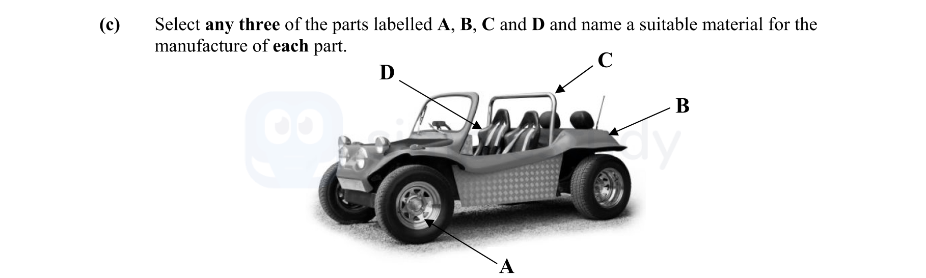 Select-any-three-of-the-parts-labelled-A,-B,-C-and-D-and-name-a-suitable-material-for-the-manufacture-of-each-part-Leaving Cert Engineering-Question c-2013.png