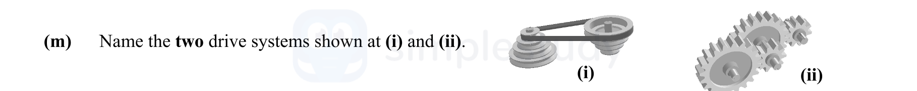Name-the-two-drive-systems-shown-at-(i)-and-(ii)-Leaving Cert Engineering-Question m-2014.png