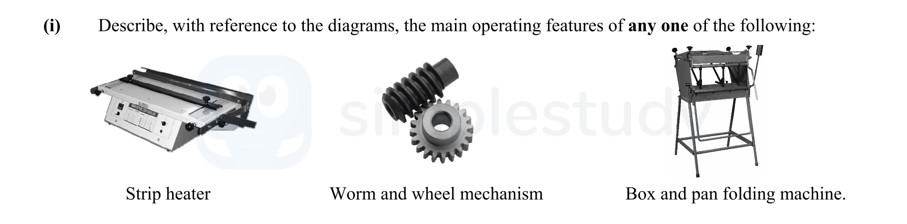 Describe,-with-reference-to-the-diagrams,-the-main-operating-features-of-any-one-of-the-following:--Strip-heater--Worm-and-wheel-mechanism--Box-and-pan-folding-machine.-Leaving Cert Engineering-Question i-2013.png