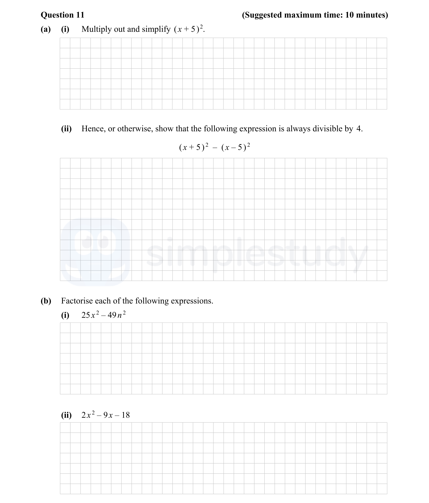 (a)-(i)-Multiply-out-and-simplify-$(x-+-5)^2$-Junior Cycle Mathematics-Question 11-2016.png