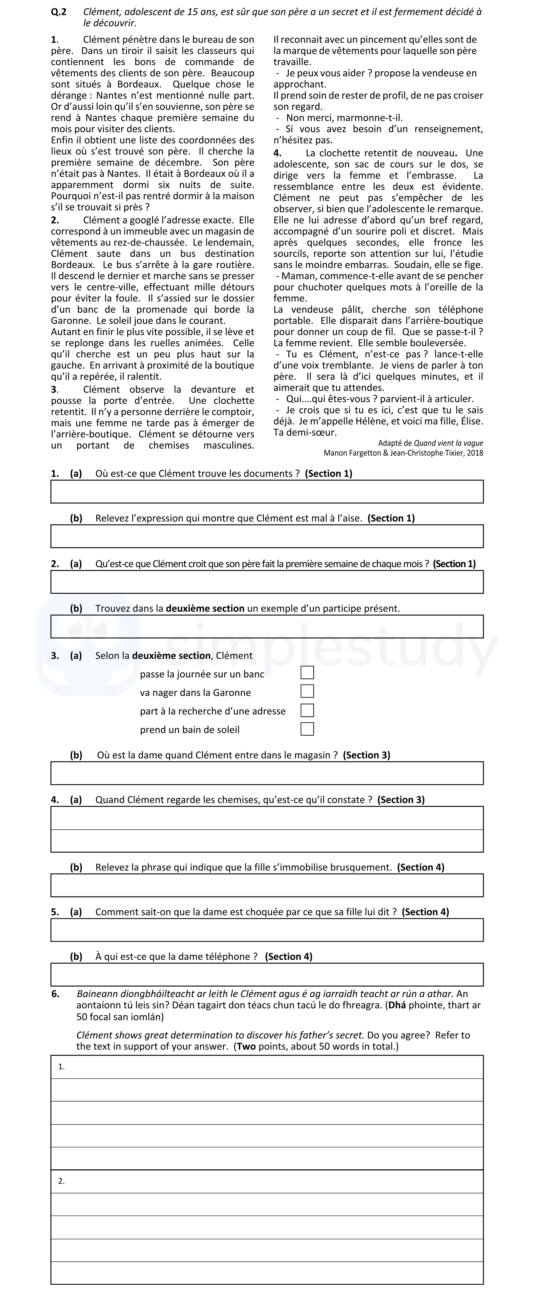 1.-Où-est-ce-que-Clément-trouve-les-documents-?--Dans-un-tiroir-Leaving Cert French-Question 2-2020.png