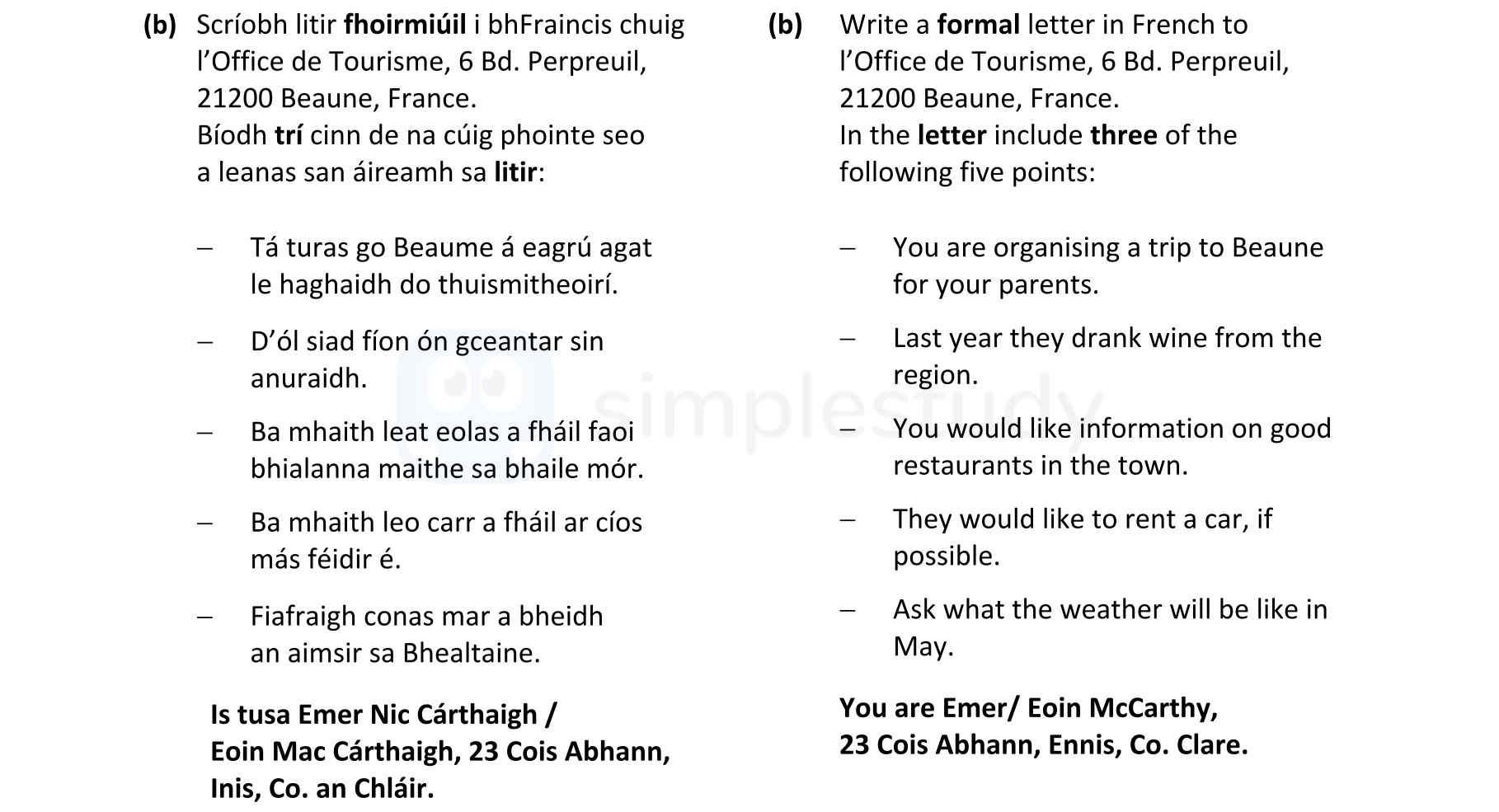 Write-a-formal-letter-in-French-to-l'Office-de-Tourisme,-6-Bd-Leaving Cert French-Question b-2022.png