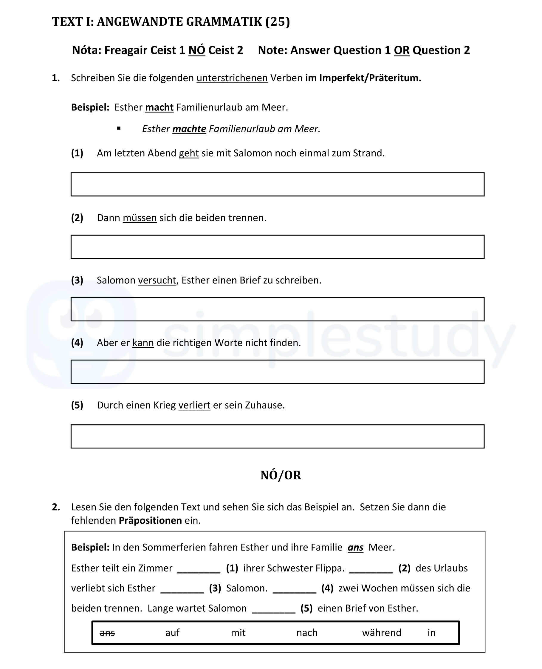 1.-Schreiben-Sie-die-folgenden-unterstrichenen-Verben-im-Imperfekt/Präteritum-Leaving Cert German-Question 1-2022.png