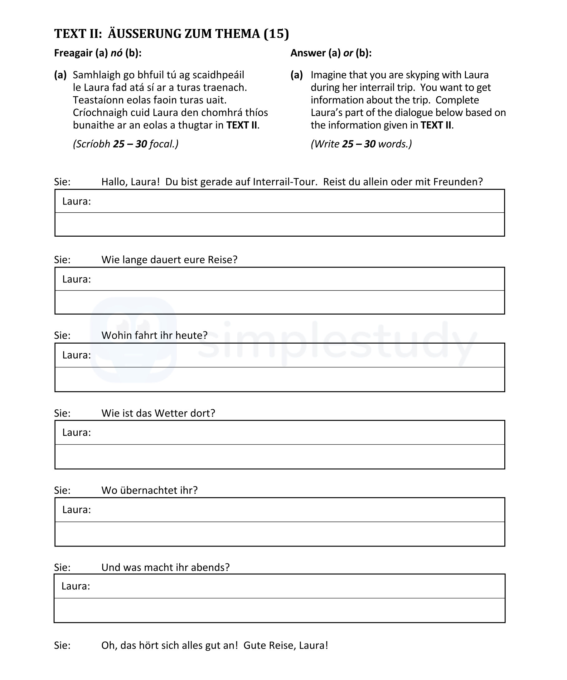 Sie:-Hallo,-Laura!-Du-bist-gerade-auf-Interrail-Tour-Leaving Cert German-Question II (a)-2022.png