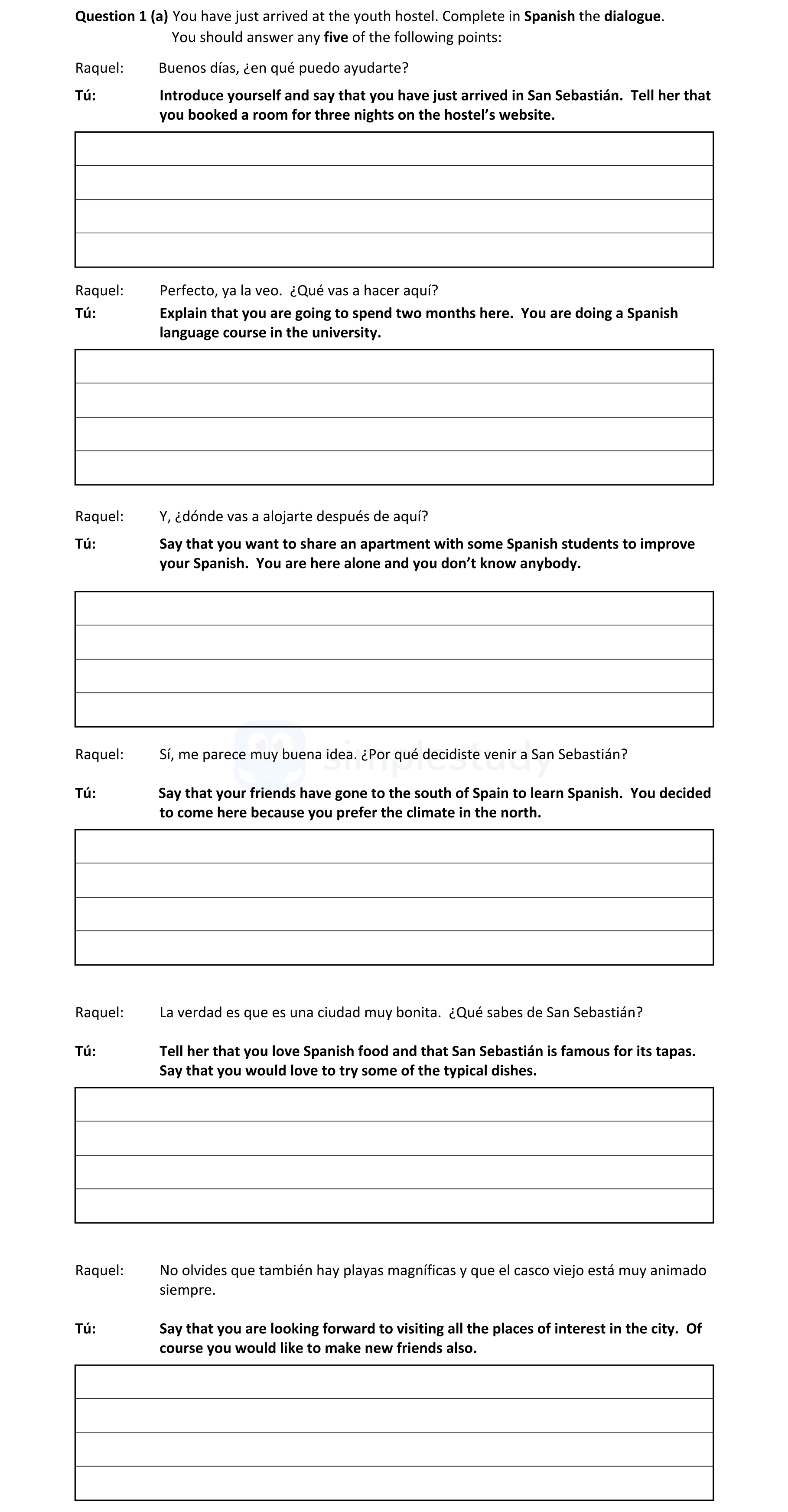 Raquel:-Buenos-días,-¿en-qué-puedo-ayudarte?-Tú:-Hola,-me-llamo-[tu-nombre]-Leaving Cert Spanish-Question 1(a)-2021.png