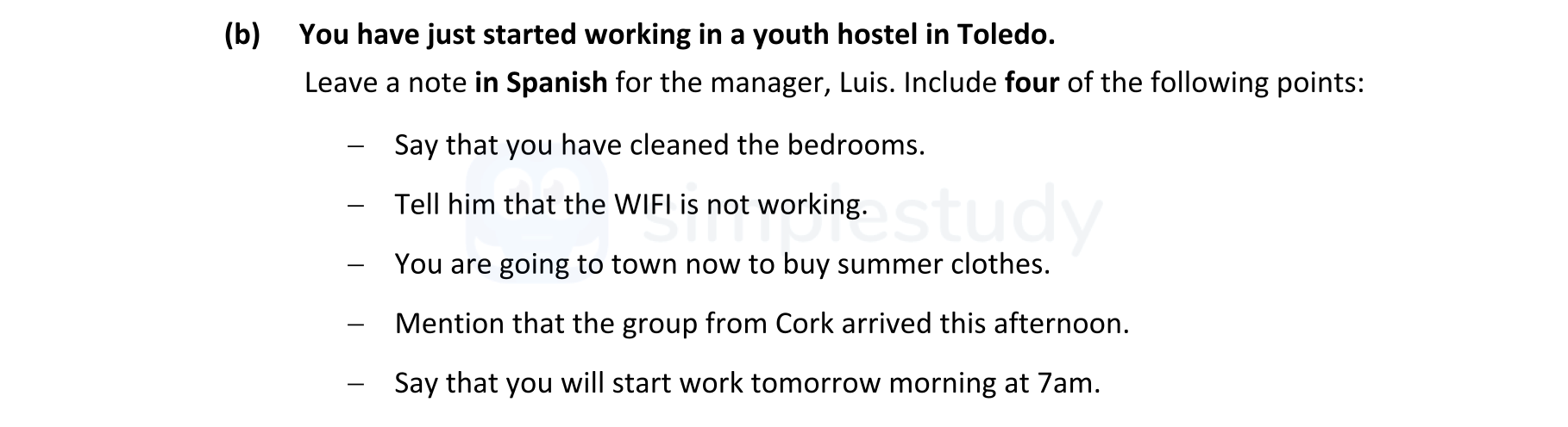 You-have-just-started-working-in-a-youth-hostel-in-Toledo-Leaving Cert Spanish-Question 2(b)-2022.png