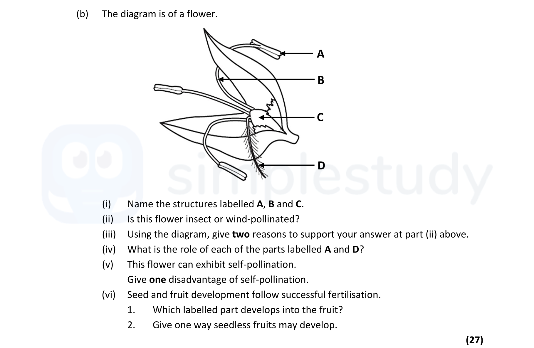 The-diagram-is-of-a-flower-Leaving Cert Biology-Question b-2021.png