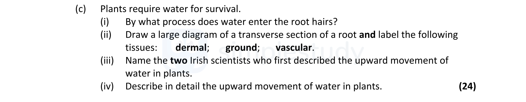 Plants-require-water-for-survival-Leaving Cert Biology-Question 15(c)-2022.png